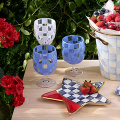 Blue Check Acrylic Water Goblets, Set of 4