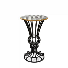 Mocha Check Pedestal Accent Table
