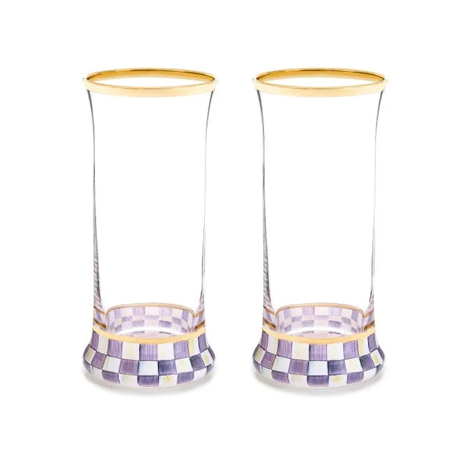 Violet Check Highball Glass, Set of 2