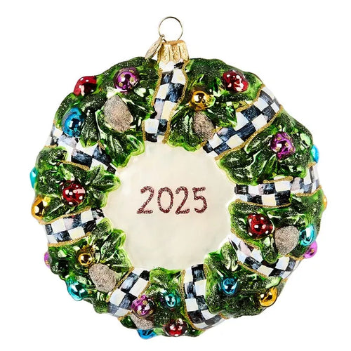 2025 Here Comes Black Santa Wreath Glass Ornament