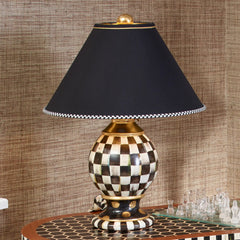 Mocha Check Ceramic Globe Lamp