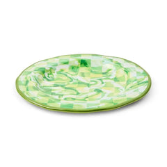 Green Marble Check Melamine Dinner Plates, Set of 4