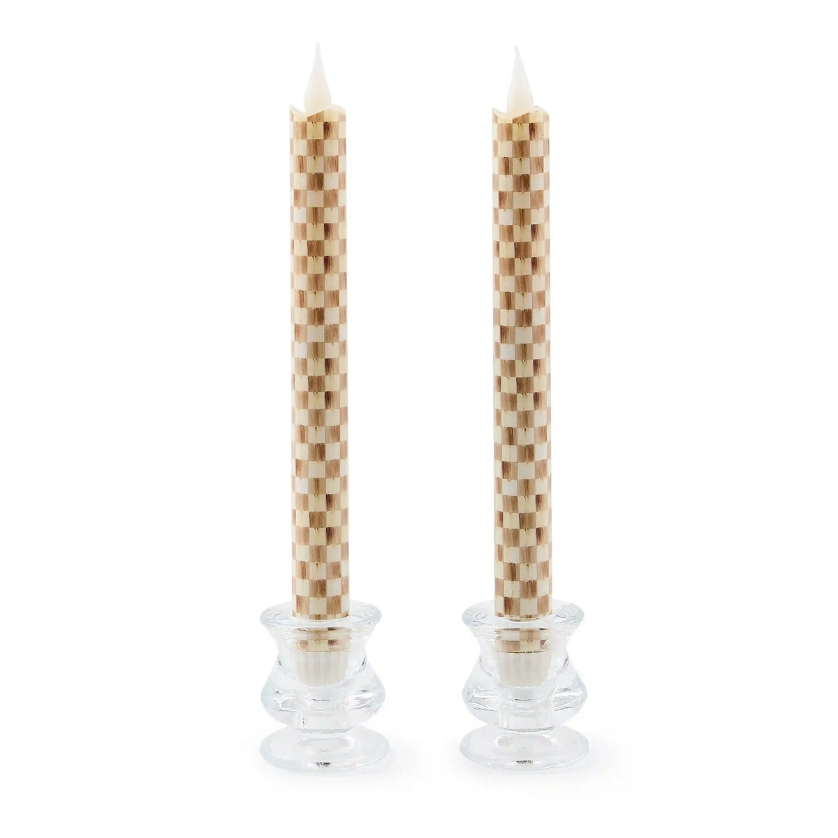 Mocha Check Flameless Dinner Candles, Set of 2