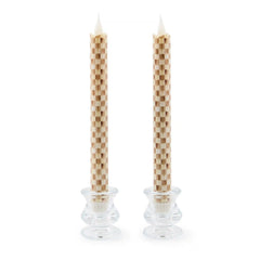 Emerald Check Flameless Dinner Candles, Set of 2