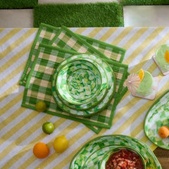 Green Marble Check Melamine Salad Plates, Set of 4