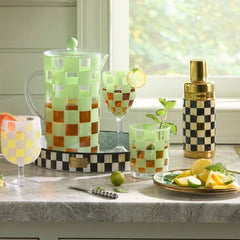 Green Check Acrylic Wine Goblets, Set of 4