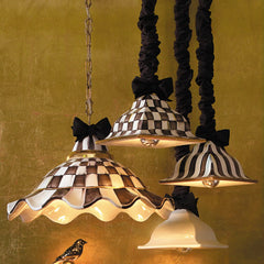 Mocha Check Ceramic Fluted Hanging Lamp