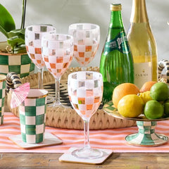White Check Acrylic Wine Goblets, Set of 4
