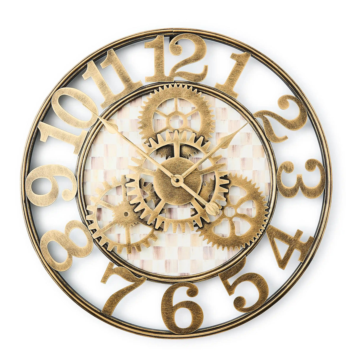 Mocha Check Large Farmhouse Wall Clock