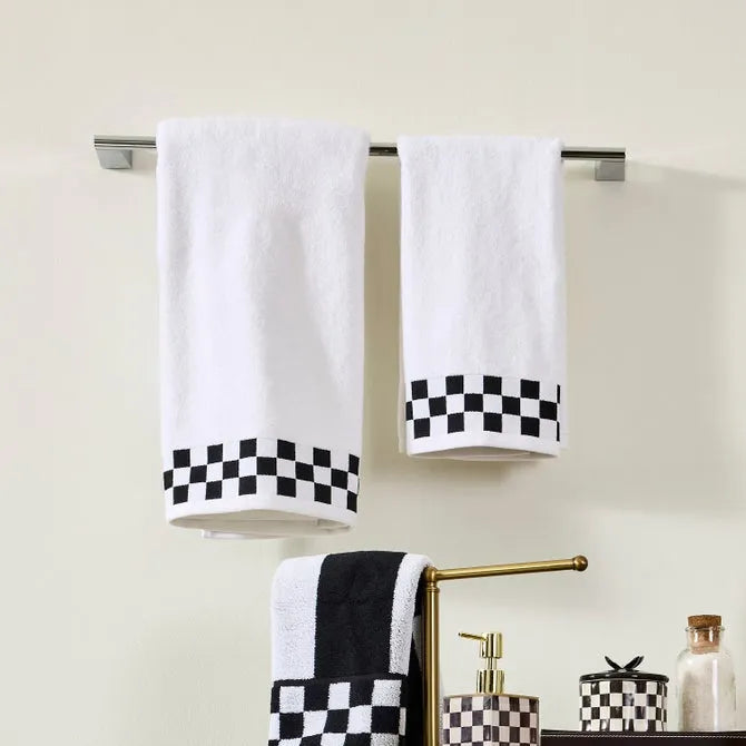 Bath Towel with Black Check Border