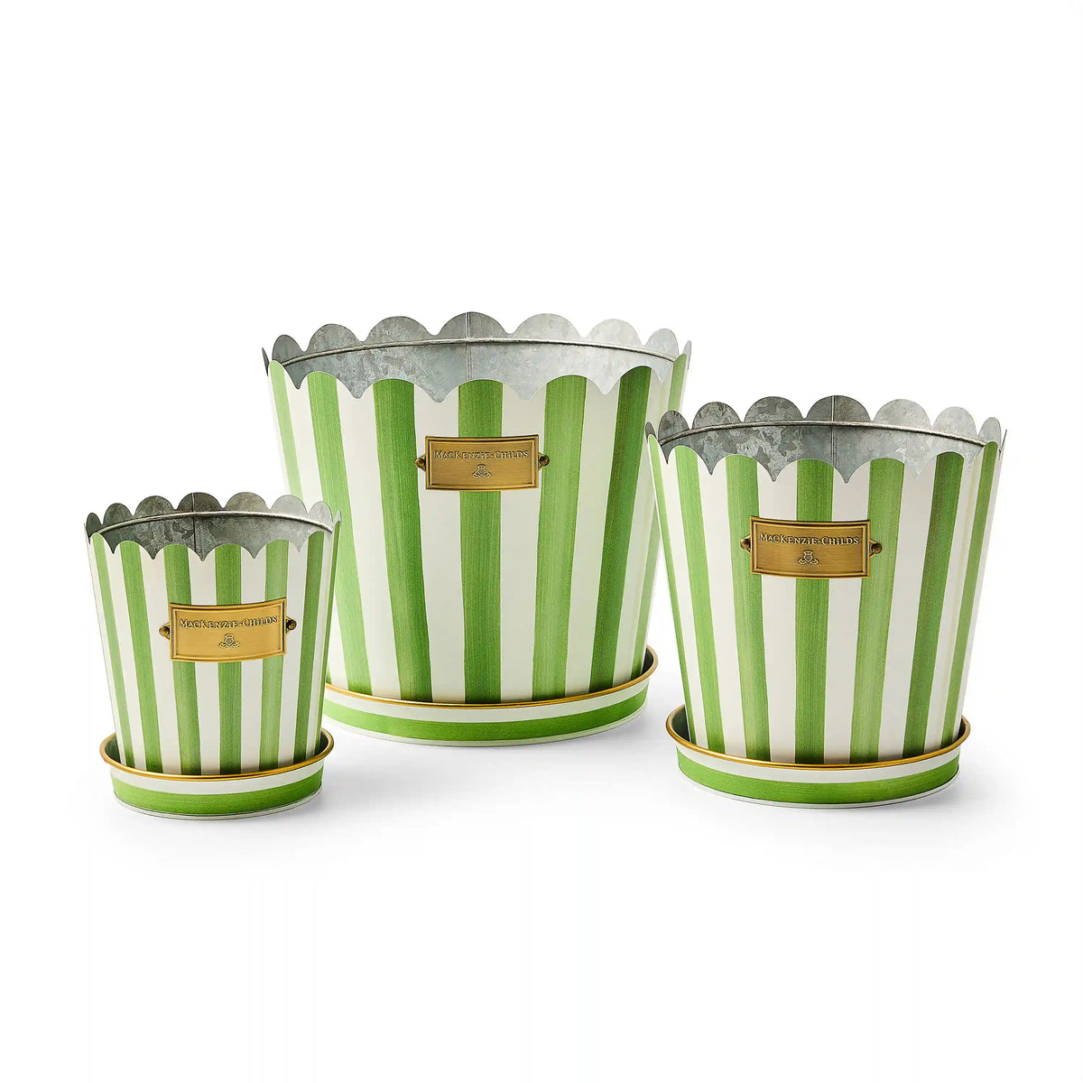 Rosy Stripe Pots & Saucers, Set of 3