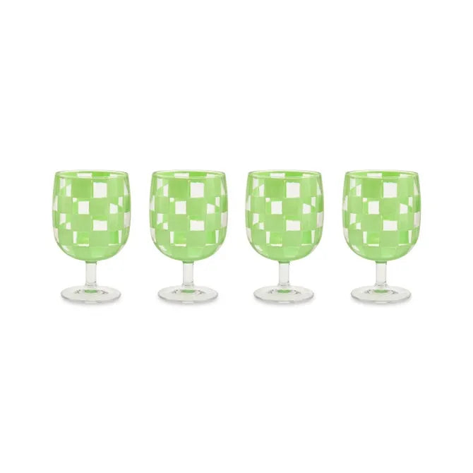 Green Check Acrylic Water Goblets, Set of 4