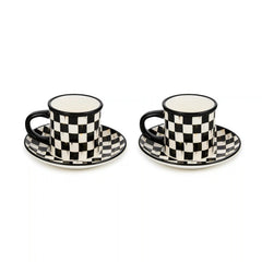 Sterling Check Espresso Cup & Saucer, Set of 2