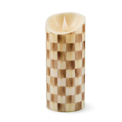 Mocha Check Flameless 9" Pillar Candle