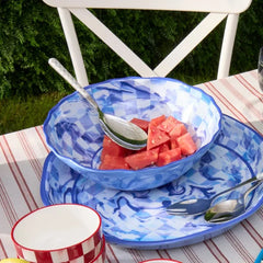 Blue Marble Check Melamine Serving Bowl