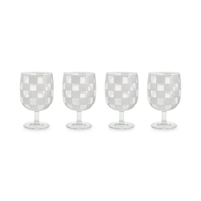 White Check Acrylic Water Goblets, Set of 4