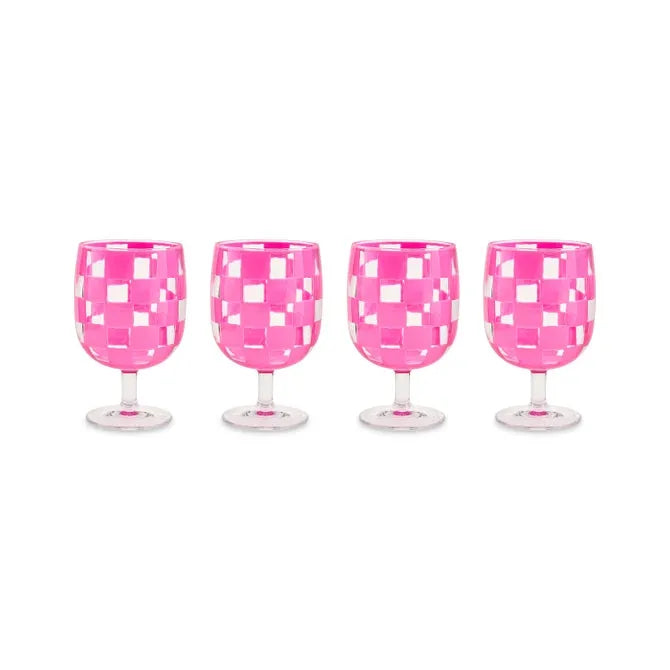 Pink Check Acrylic Water Goblets, Set of 4