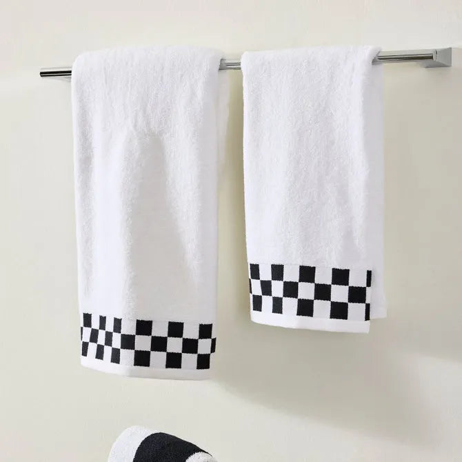 Bath Towel with Black Check Border