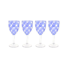 Blue Check Acrylic Wine Goblets, Set of 4