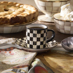 Sterling Check Espresso Cup & Saucer, Set of 2