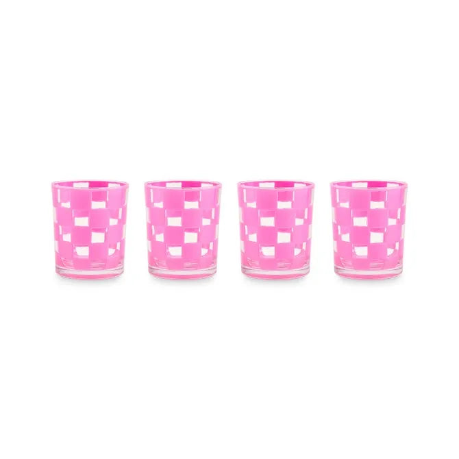 Pink Check Acrylic Tumblers, Set of 4