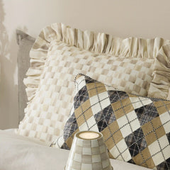Mocha Check Lumbar Throw Pillow with Ruffle