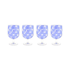 Blue Check Acrylic Water Goblets, Set of 4